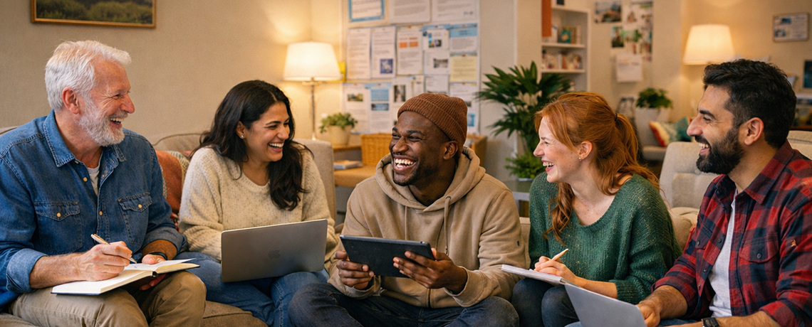 Group of people together in a waiting room